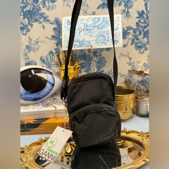 🆕 GANNI 🧿 NWT Mini Quilted Recycled Tech Black Nylon Crossbody Bag - Picture 2 of 15